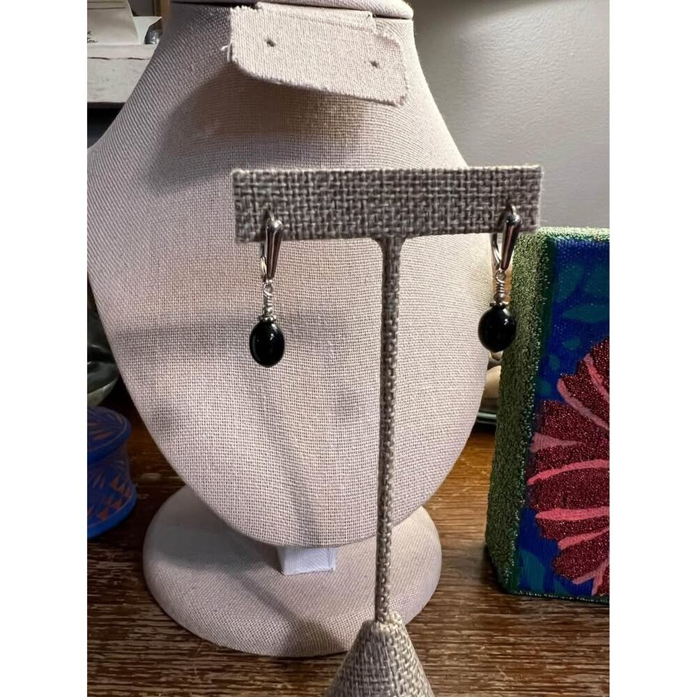 Onyx and Sterling silver earrings. Vintage.